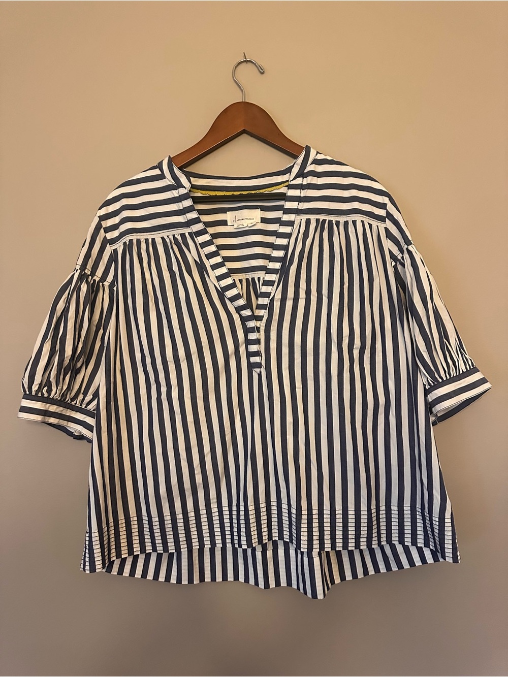 Anthropologie Navy and White Striped V-Neck Tunic